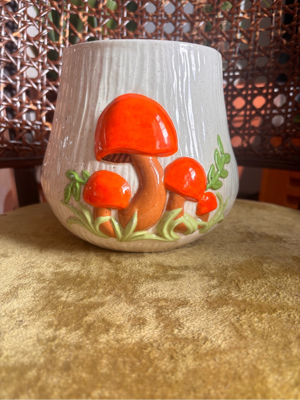 Arnel’s Ceramic Orange Mushroom Planter Vase - Home Art Accent